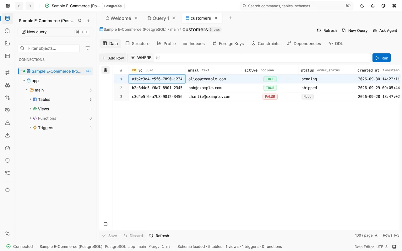 DB Pro desktop interface showing a database table